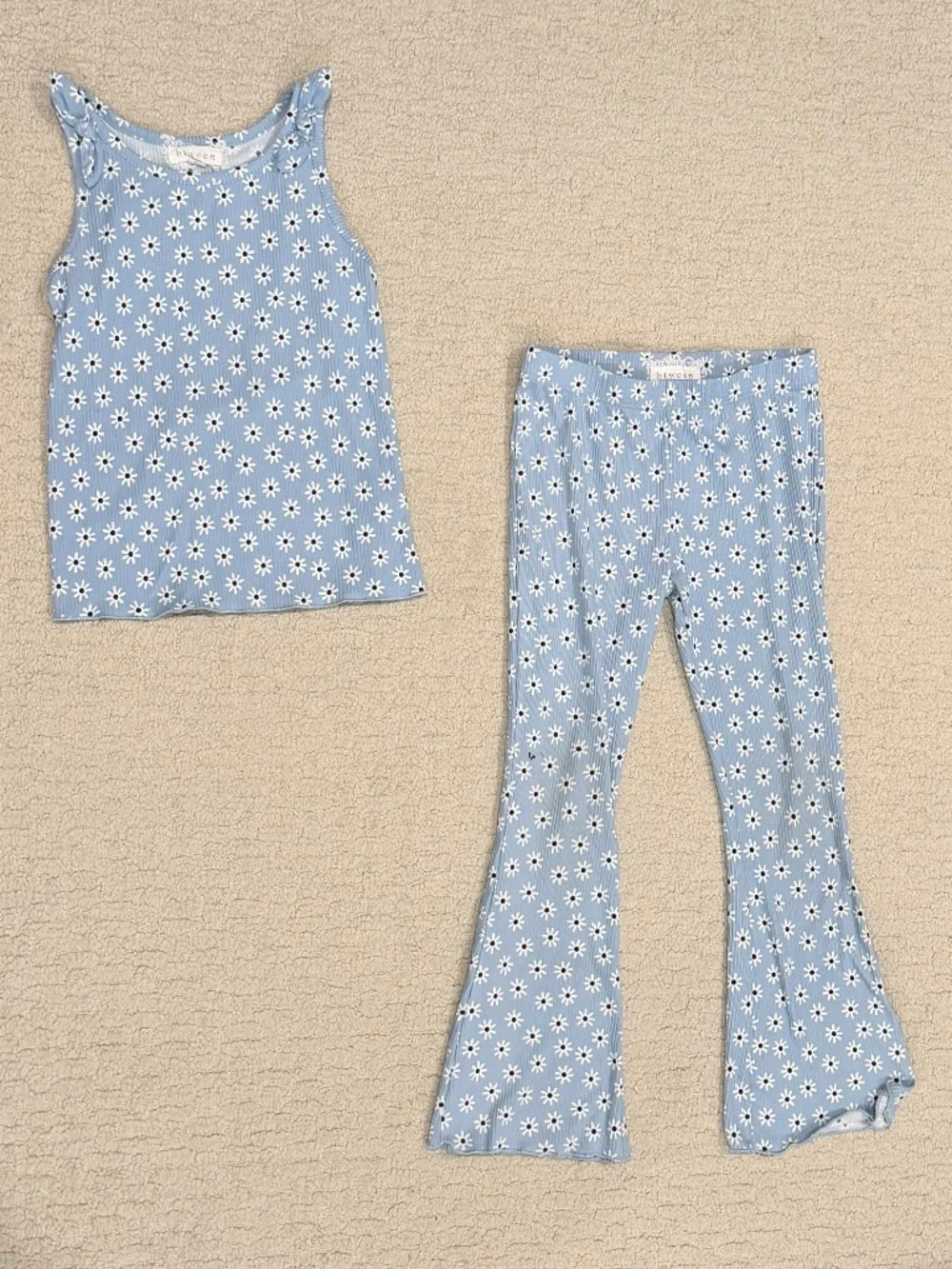 Kids Btween Floral Ribbed Tank & Bell Bottoms Size 7